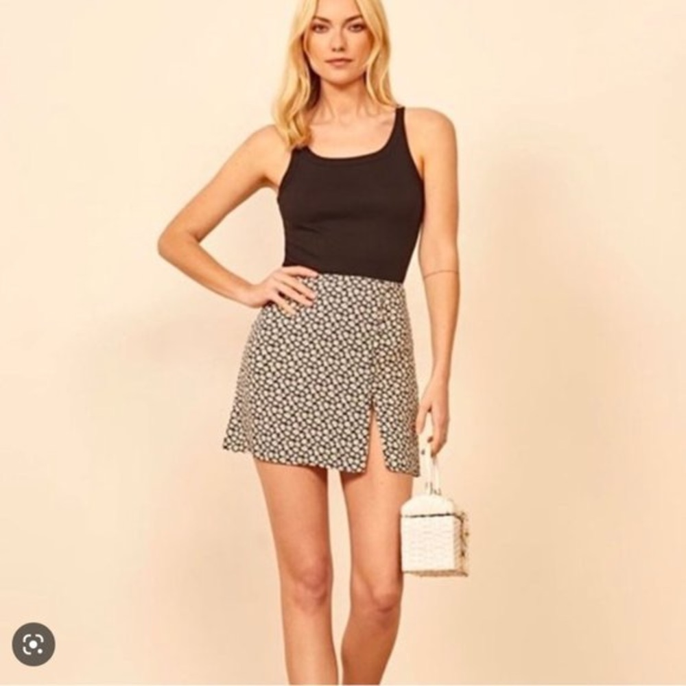 Reformation Fran 90s Navy Ditsy Side Slit Mini Skirt Sz 4 NWOT